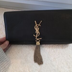 Yves Saint Laurent Black Clutch with Gold Tassel
